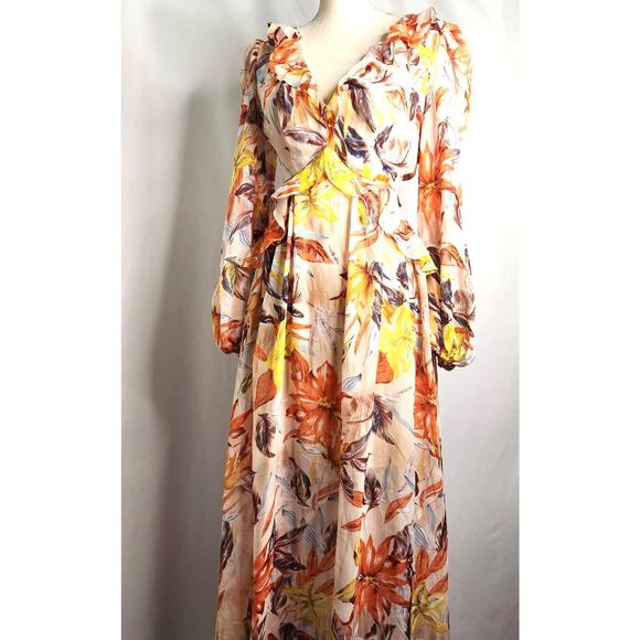Bump Biddy Maternity Maxi Dress Size L Floral Tie Back Cottage Chic Open Waist - Picture 16 of 16